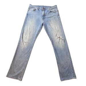 Levi's 504 Jeans Mens 36x34 Blue Regular Straight Distressed Light Wash Denim